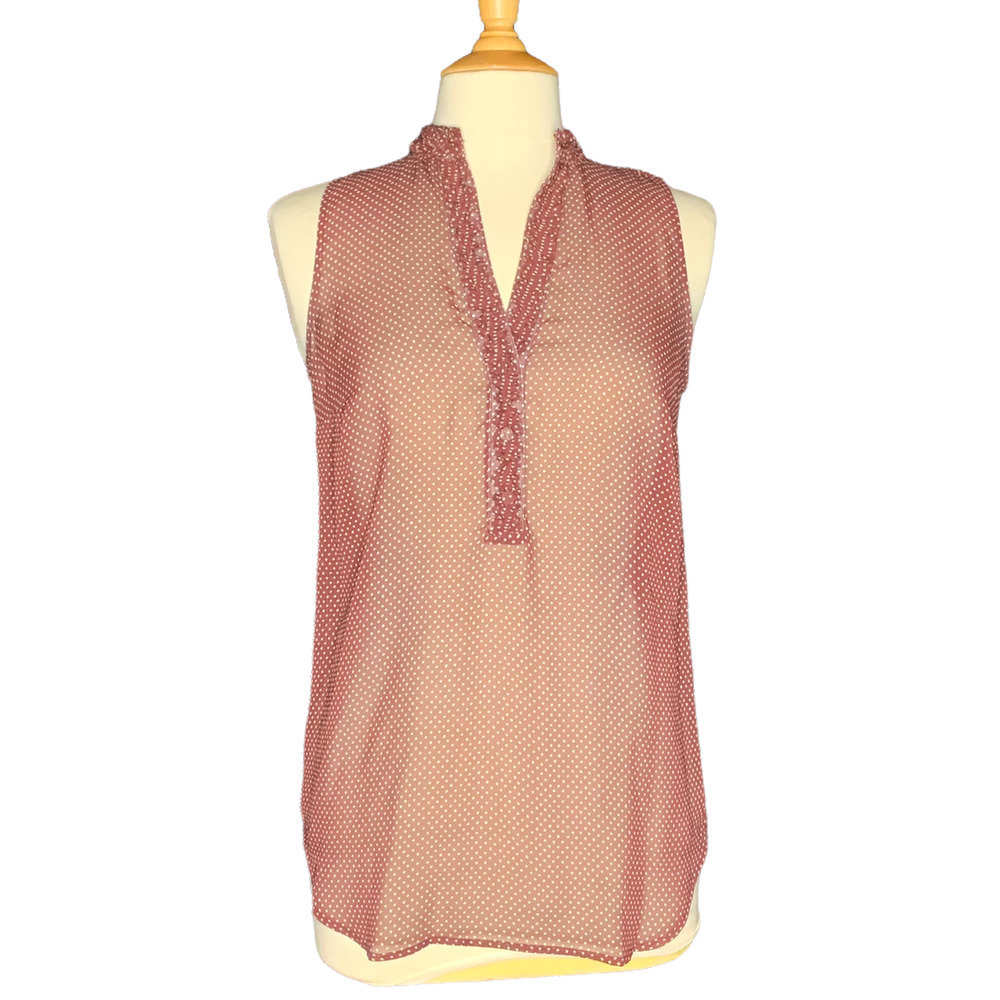 NWOT Worth New York Womens Brown Dark Red Polka Dot Sleeveless Blouse Size 2